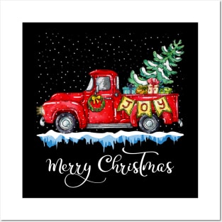 Vintage Merry Christmas Red Truck Old Fashioned Christmas Posters and Art